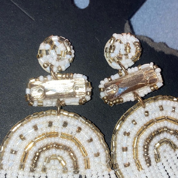 Boho Gold and White Beaded Earrings - Picture 4 of 5